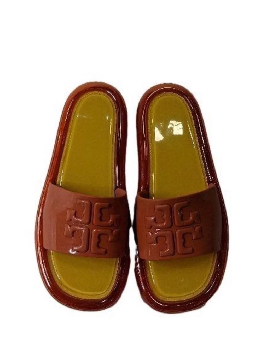 Tory Burch Tan Slide Sandals with Gold Footbed
